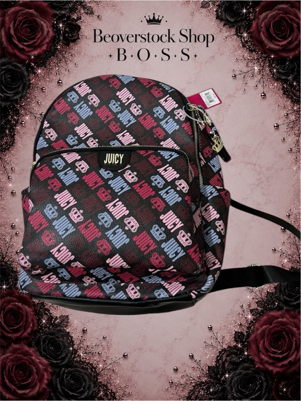 New NWT Juicy Couture Logo design Royal Sports Backpack Book bag with coin pouch - Picture 1 of 6